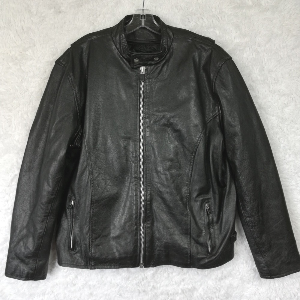 Interstate Mens Jacket Leather Black Motorcycle Full Zip Lined XXL